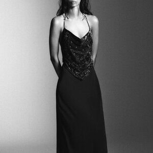 Zara Long Velvet Beaded Dress
